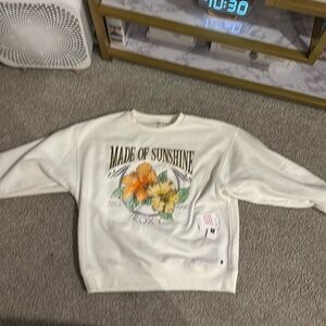 Roxy morning hike white crewneck sweatshirt with hibiscus